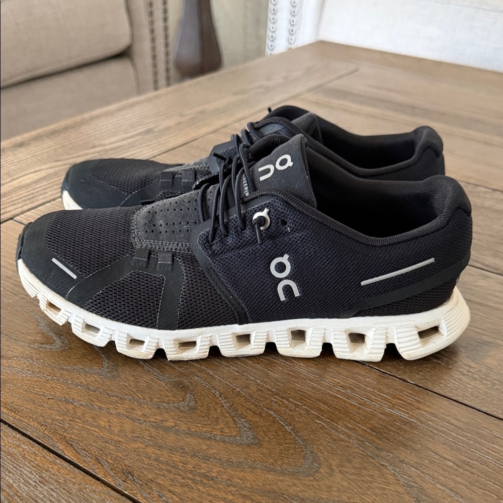 On Running Womans Black and Cream Sneakers